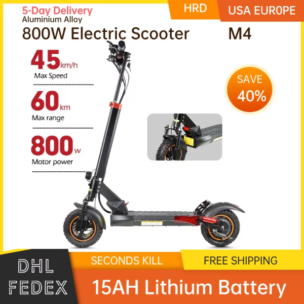 800W elektrische scooter M4 krachtige paardenkracht 15ah Lithium-ion batterij bereik 60 km opvouwbare stad weg mobiliteit scooter 10 Inch volwassen elektrische scooter (3 Day Delivery)