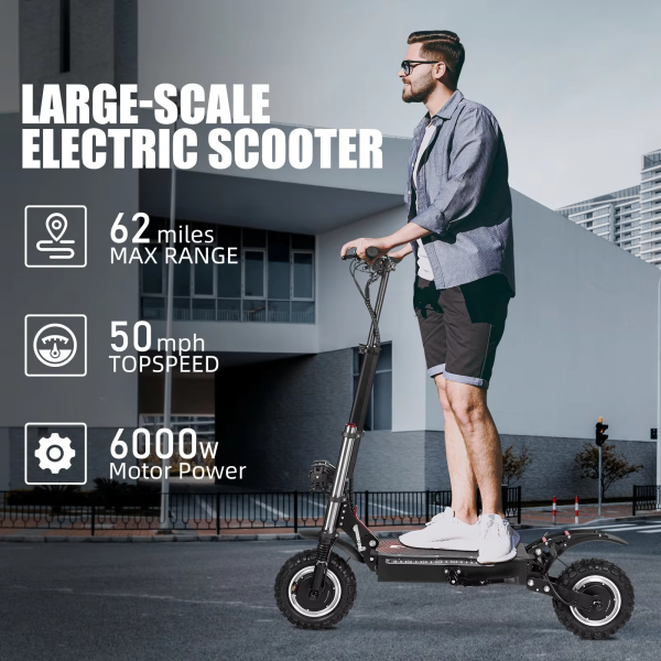 J30 MAX Foldable Adult Electric Scooter with 6000W Power 11-Inch Tires 200KG Capacity and 100KM Range(3-day delivery) - Afbeelding 2